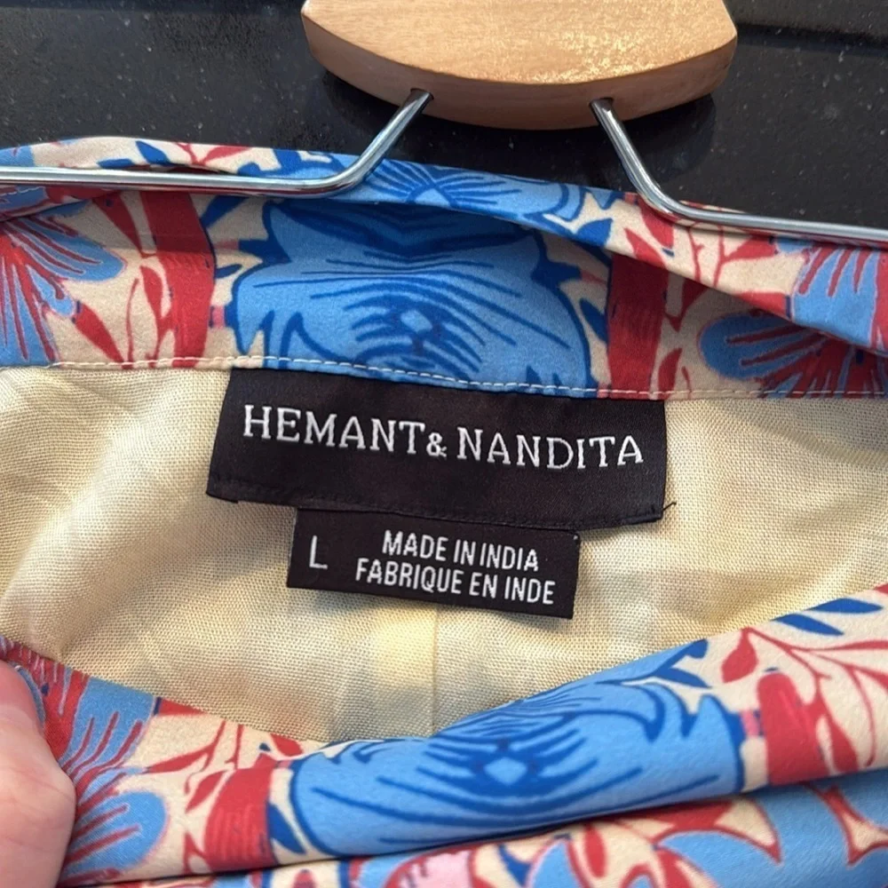 Anthropologie Hemant & Nandita Red Gold Blue Floral Louvre Maxi Skirt SZ L